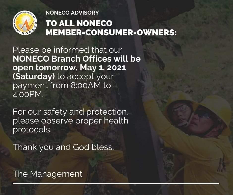 NONECO ADVISORY - OPEN for Payment on May 1