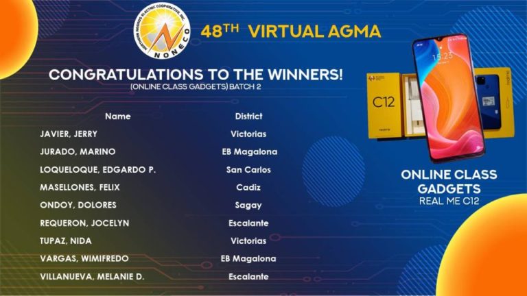 NONECO Member-Consumer-Owner Virtual AGMA Raffle Winners