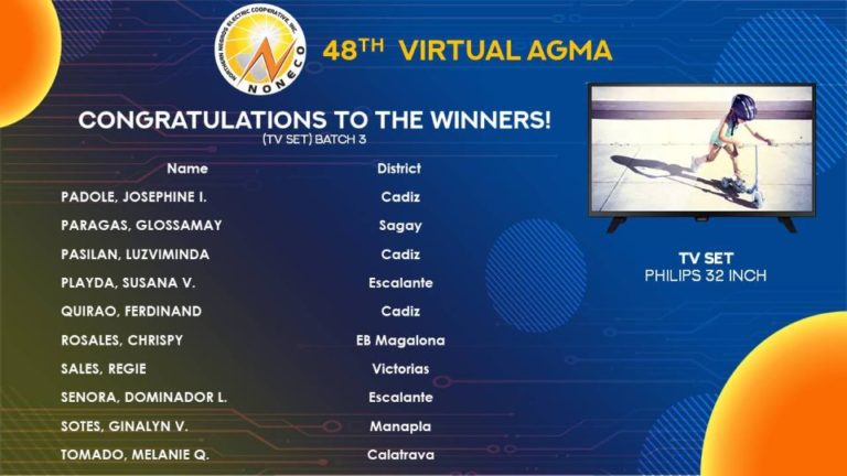 NONECO Member-Consumer-Owner Virtual AGMA Raffle Winners