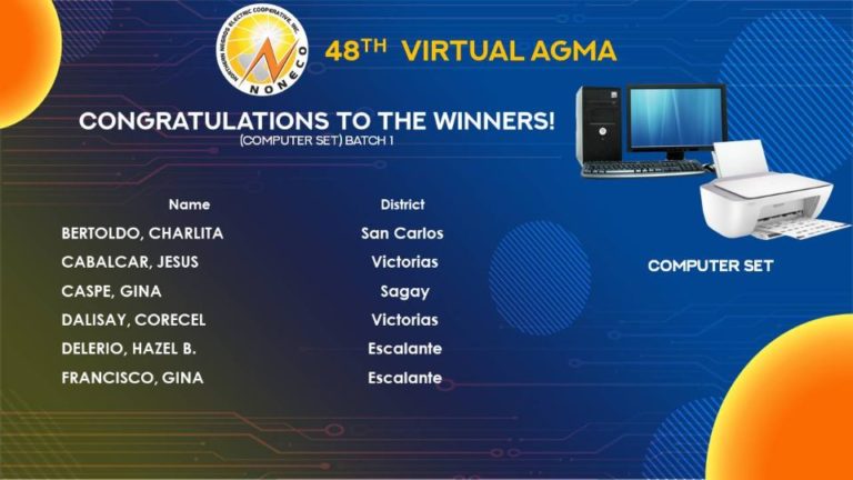 NONECO Member-Consumer-Owner Virtual AGMA Raffle Winners