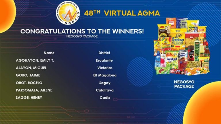 NONECO Member-Consumer-Owner Virtual AGMA Raffle Winners