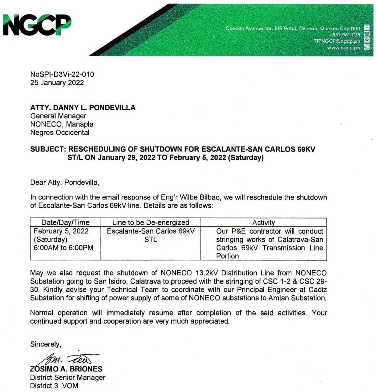 NGCP SCHEDULED POWER INTERRUPTION