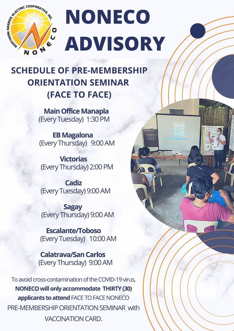 Announcement: SCHEDULE OF PRE-MEMBERSHIP ORIENTATION SEMINAR (FACE TO FACE)