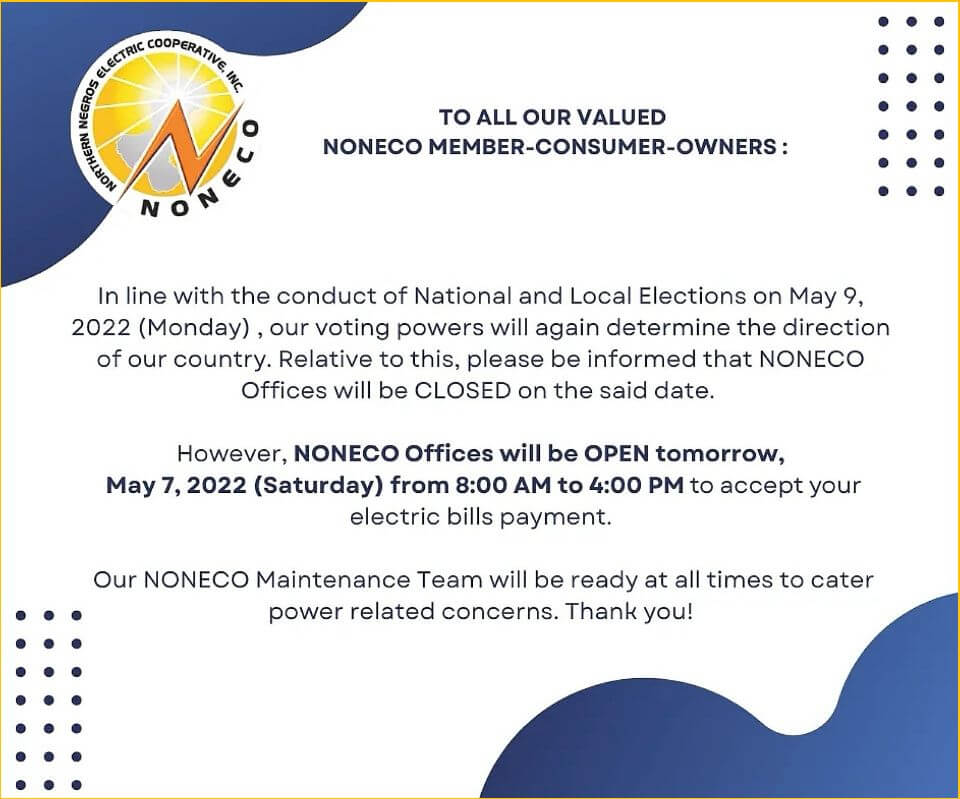 NONECO ADVISORY: Closed on Election Day (May 9)