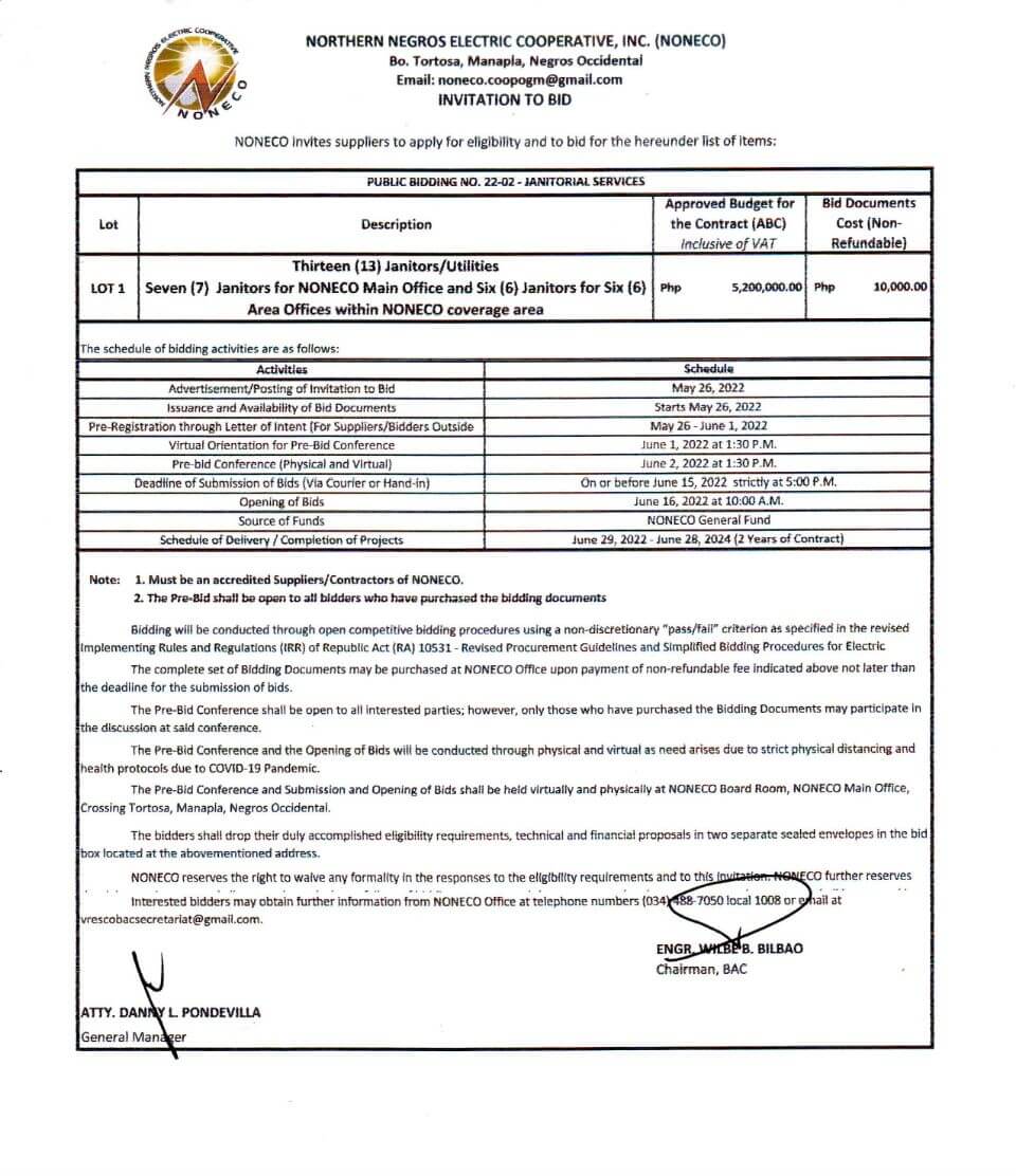 NONECO Publication: ITB Public Bidding No. 21-02