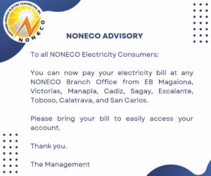NONECO ADVISORY: Please bring your bill to immediately access your account.