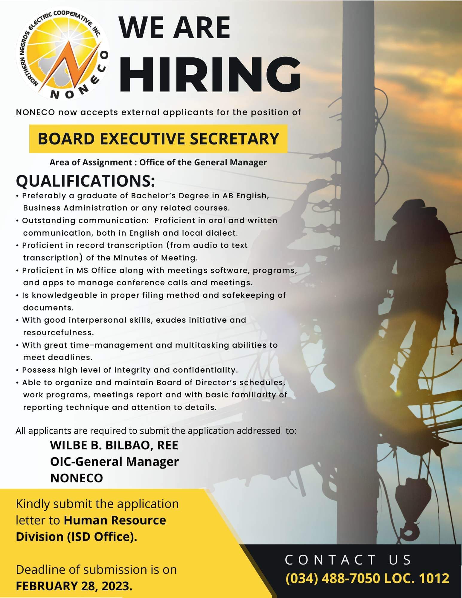 NOTICE OF HIRING: BOARD EXECUTIVE SECRETARY