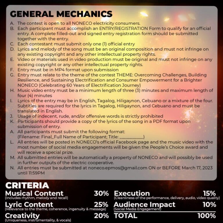 NONECO MUSIKAWANAG - COMPOSE, RECORD, FILM: Original Song Writing Composition and Music Video Competition