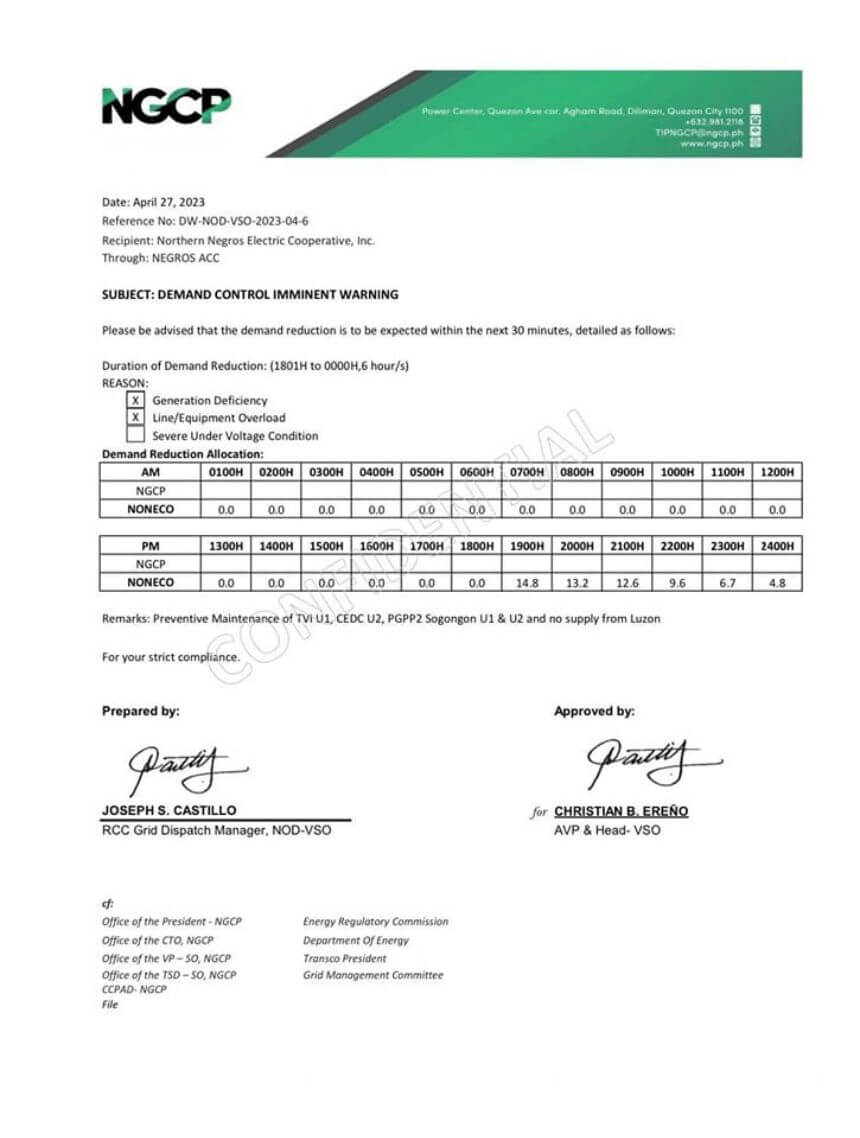 NOTICE OF POSSIBLE MANUAL LOAD DROPPING (ROTATIONAL BROWNOUT) - April 27, 2023