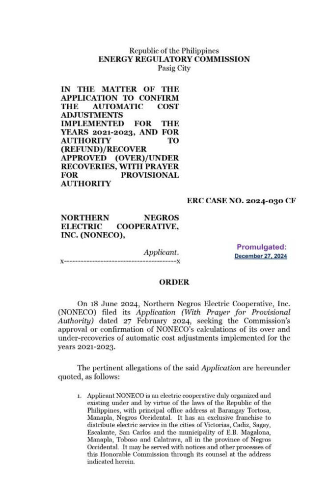 Promulgated 0273-2025 Initial Order NONECO OU2021-2023_2024-030 CF 27Dec2024
