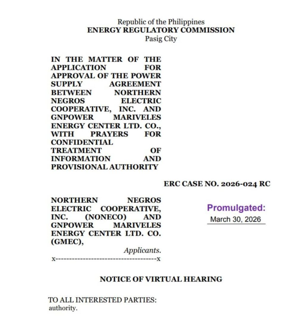 ERC CASE NO. 2026-024 RC: NOTICE OF VIRTUAL HEARING