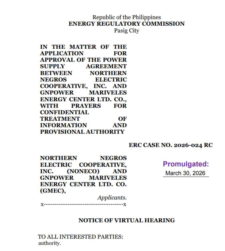ERC Case 2026-024 RC Notice of Virtual Hearing